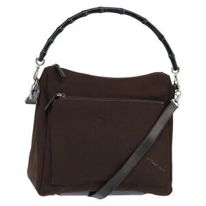GUCCI Bamboo Hand Bag Nylon 2way Brown Silver 000 2404 Auth 147946